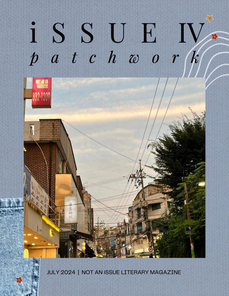 July 2024 issue 4, theme: patchwork. magazine cover with picture of korean street